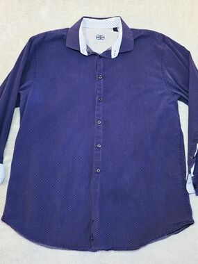 Michelsons London Men's XL Navy Pindot Dress Shirt Contrast Cuff Long Sleeve